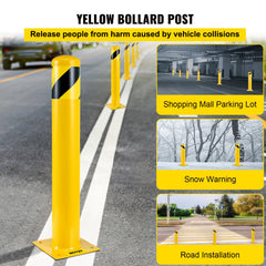 VEVOR Safety Bollard, 48 Inch Height Bollard Post, 5.5 Inch Diameter Steel Pipe Safety Bollard Post, Yellow Steel