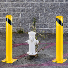 VEVOR Safety Bollard, 48 Inch Height Bollard Post, 5.5 Inch Diameter Steel Pipe Safety Bollard Post, Yellow Steel