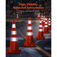 VEVOR Safety Cones, 6 x 36" Traffic Cones, PVC Orange Construction Cones, Reflective Collars Traffic Cones with