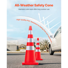 VEVOR Safety Cones, 6 x 36" Traffic Cones, PVC Orange Construction Cones, Reflective Collars Traffic Cones with