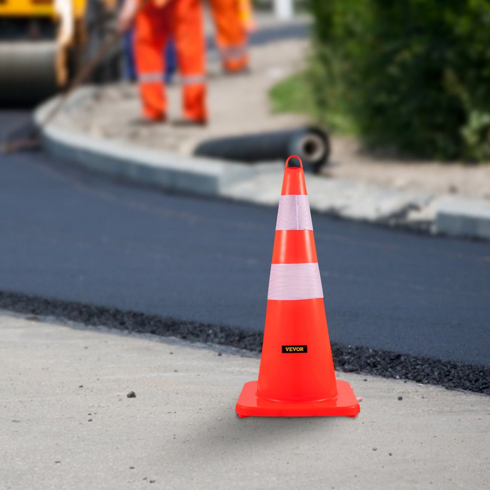 VEVOR Safety Cones, 10PCS 28" Traffic Cones, PVC Orange Construction Cones, 2 Reflective Collars Traffic Cones with