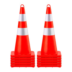 VEVOR Safety Cones, 10PCS 28" Traffic Cones, PVC Orange Construction Cones, 2 Reflective Collars Traffic Cones with