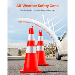 VEVOR Safety Cones, 12 x 28" Traffic Cones, PVC Orange Construction Cones, 2 Reflective Collars Traffic Cones with