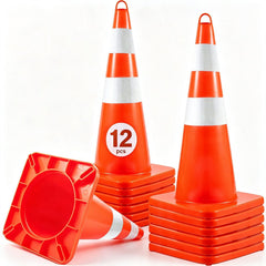 VEVOR Safety Cones, 12 x 28" Traffic Cones, PVC Orange Construction Cones, 2 Reflective Collars Traffic Cones with