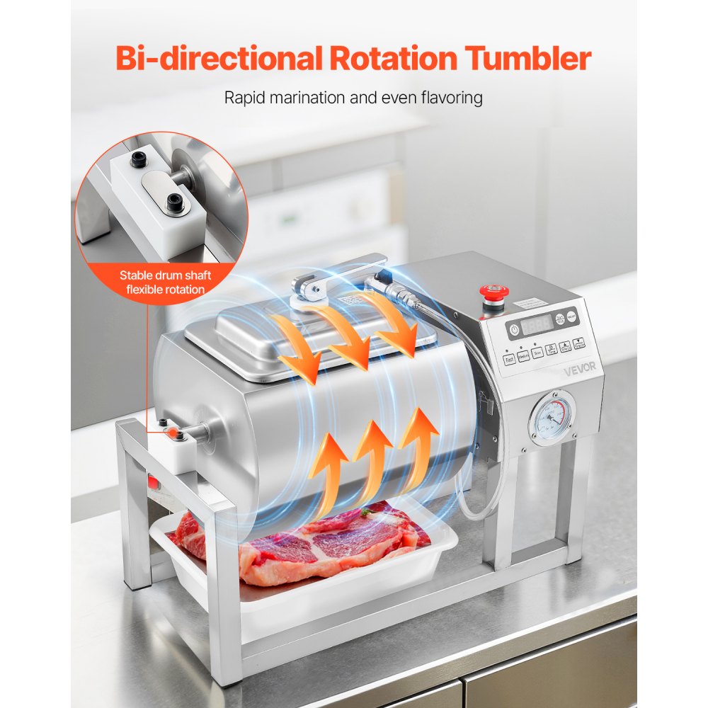 VEVOR Commercial Meat Tumbler Marinator, 20L Vacuum Tumbler Marinating Machine with Bidirectional Rotation and 3-Speed