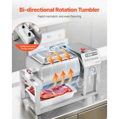 VEVOR Commercial Meat Tumbler Marinator, 20L Vacuum Tumbler Marinating Machine with Bidirectional Rotation and 3-Speed