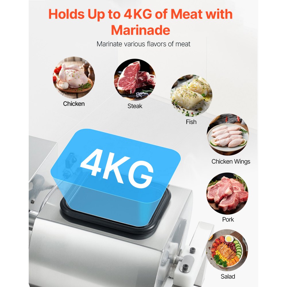 VEVOR Meat Tumbler Marinator, 10L Vacuum Tumbler Marinating Machine with Automatic Bidirectional Rotation, Stainless