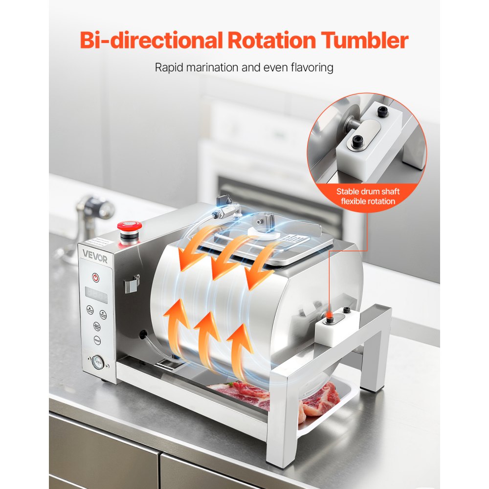 VEVOR Meat Tumbler Marinator, 10L Vacuum Tumbler Marinating Machine with Automatic Bidirectional Rotation, Stainless