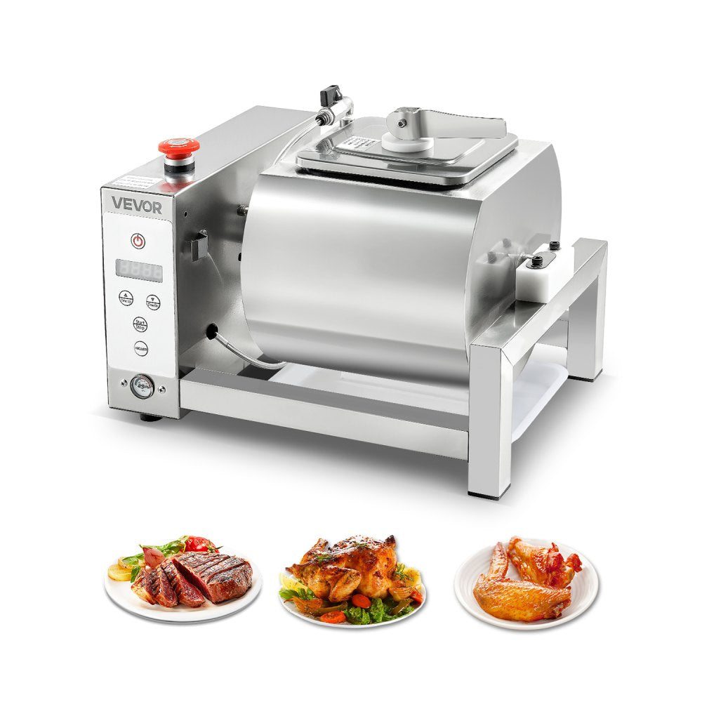 VEVOR Meat Tumbler Marinator, 10L Vacuum Tumbler Marinating Machine with Automatic Bidirectional Rotation, Stainless