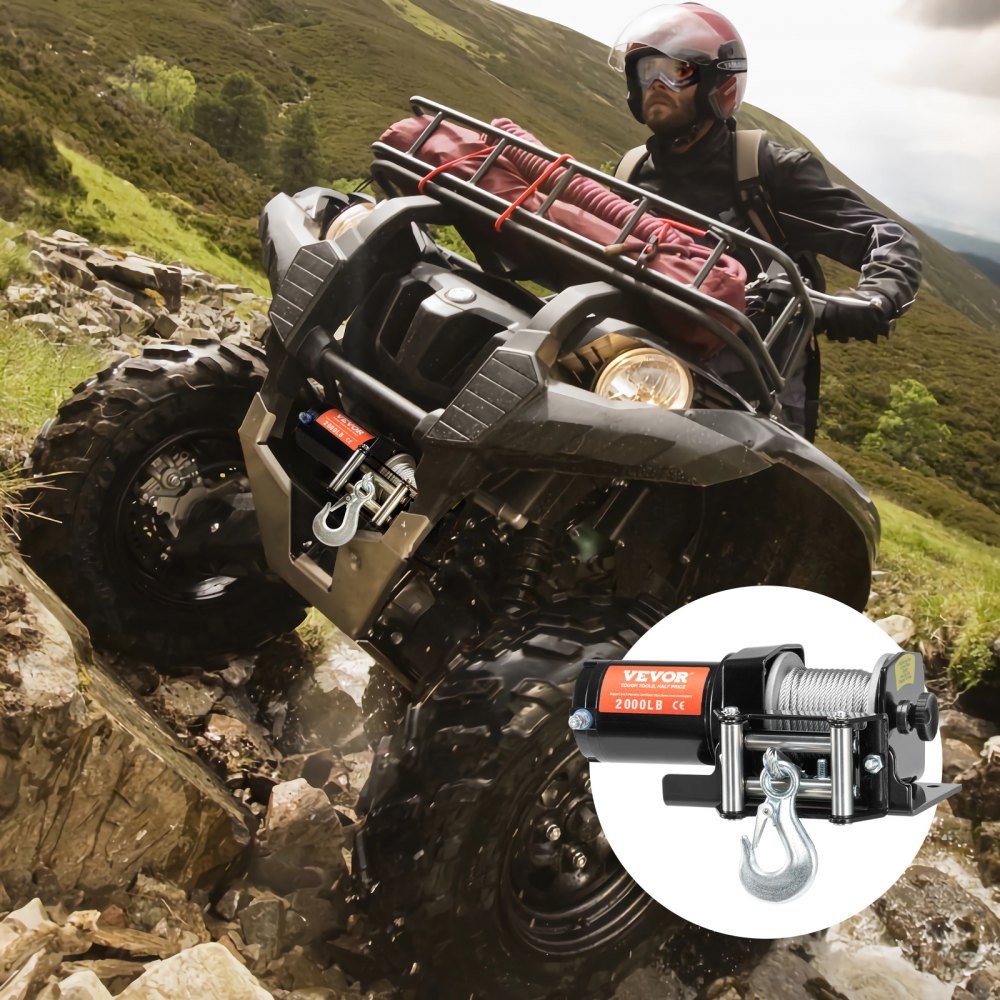VEVOR Electric Winch, 2000 lb Line Pull Capacity, 12V DC ATV/UTV Winch with Φ5/32 in x 39 ft 7 Strands Steel Cable
