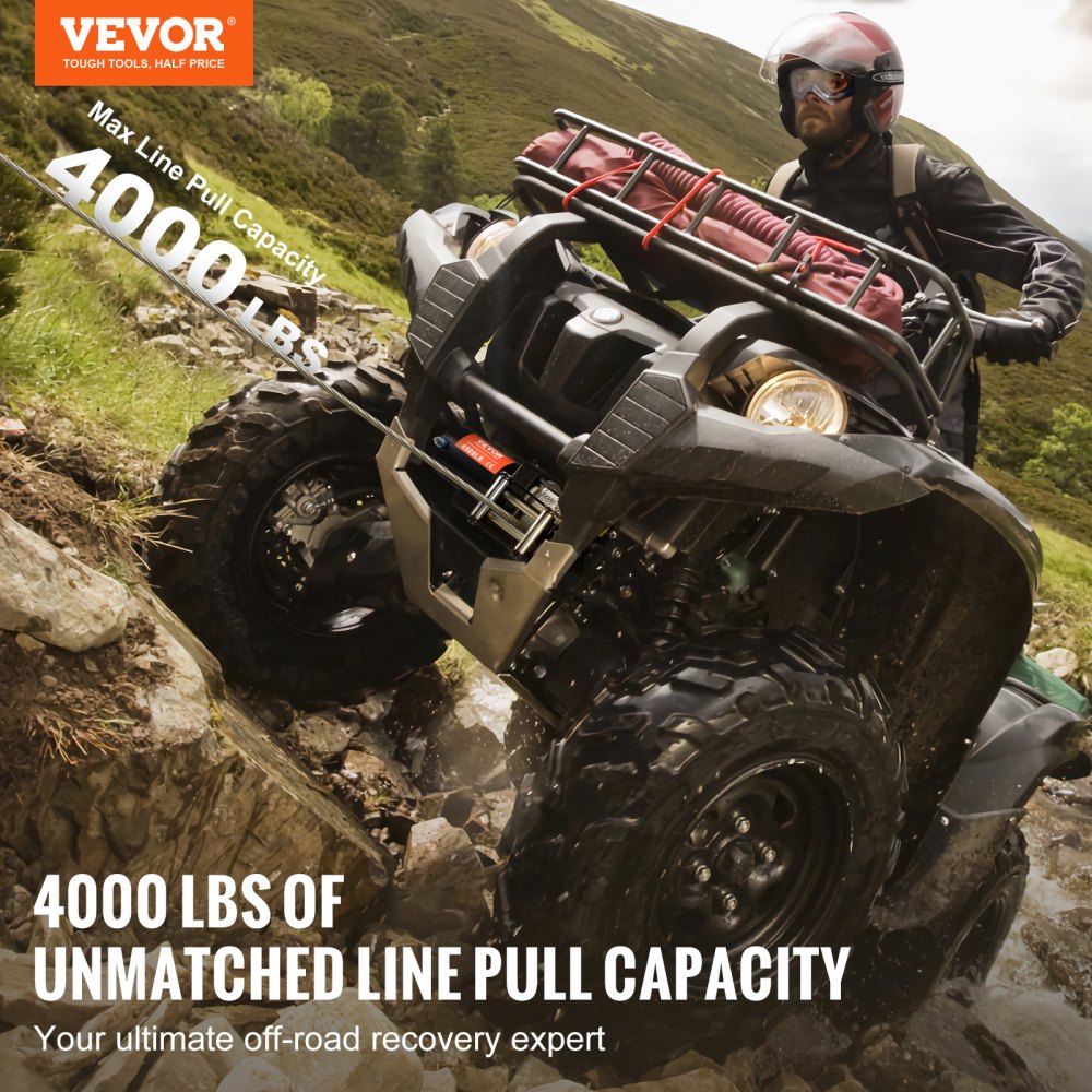 VEVOR Electric Winch, 4000 lb Line Pull Capacity, 12V DC ATV/UTV Winch with Φ3/16 in x 39 ft 7 Strands Steel Cable
