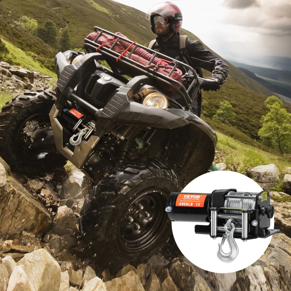 VEVOR Electric Winch, 4000 lb Line Pull Capacity, 12V DC ATV/UTV Winch with Φ3/16 in x 39 ft 7 Strands Steel Cable