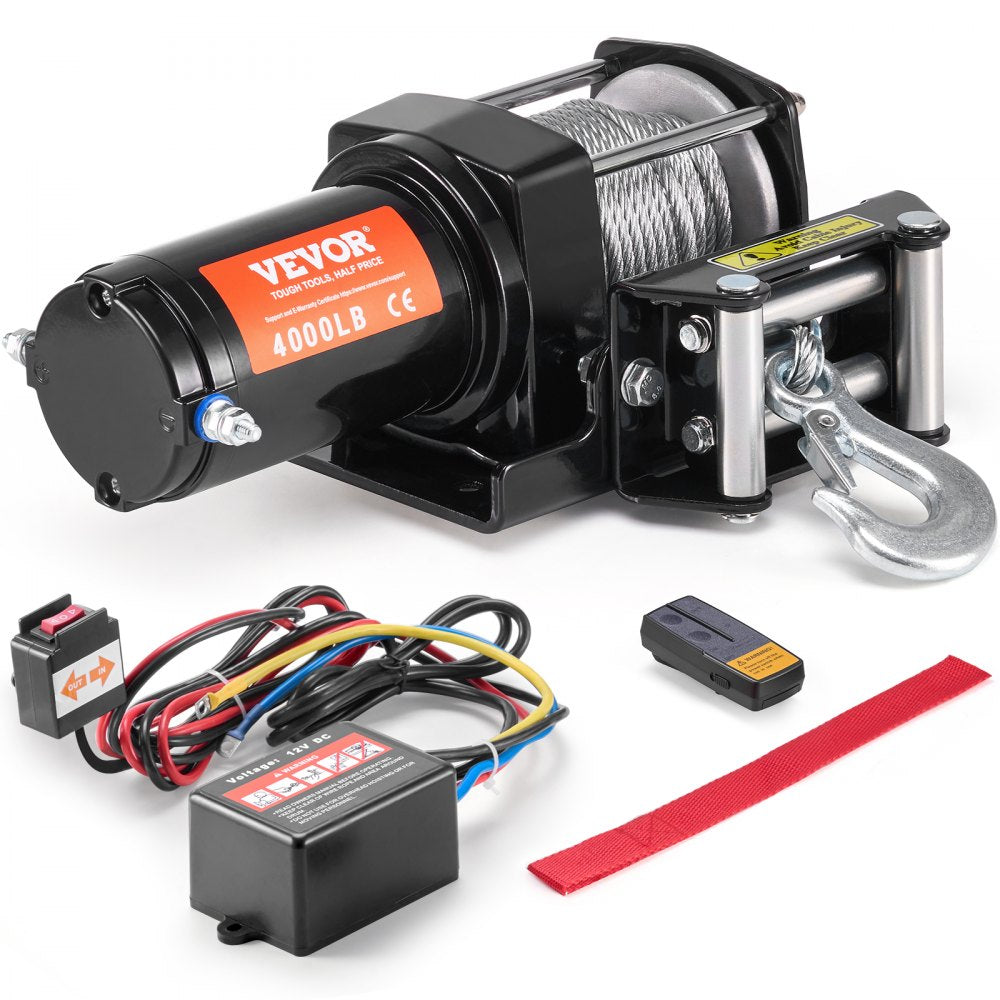 VEVOR Electric Winch, 4000 lb Line Pull Capacity, 12V DC ATV/UTV Winch with Φ3/16 in x 39 ft 7 Strands Steel Cable