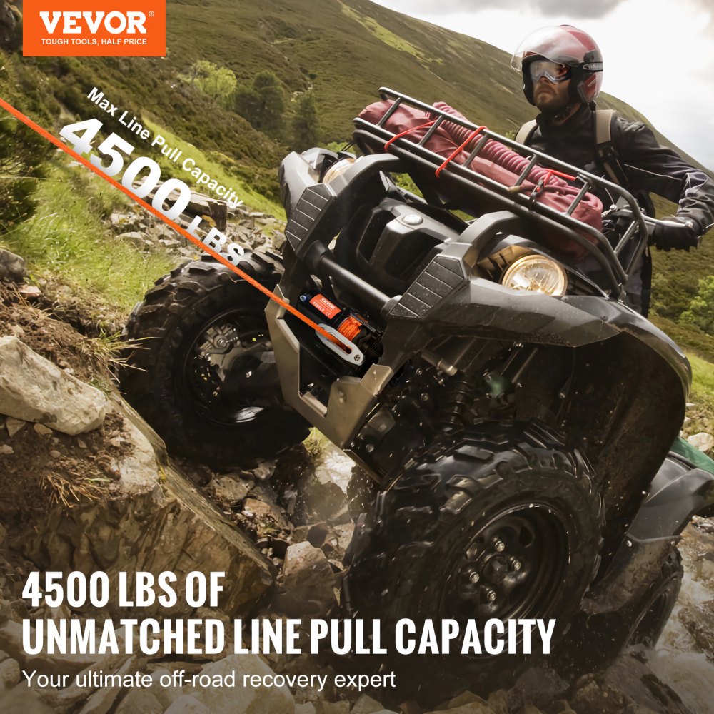 VEVOR Electric Winch, 4500 lb Line Pull Capacity, 12V DC ATV/UTV Winch with Φ1/4 in x 39 ft 12 Strands Synthetic Rope