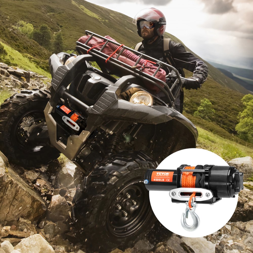 VEVOR Electric Winch, 4500 lb Line Pull Capacity, 12V DC ATV/UTV Winch with Φ1/4 in x 39 ft 12 Strands Synthetic Rope