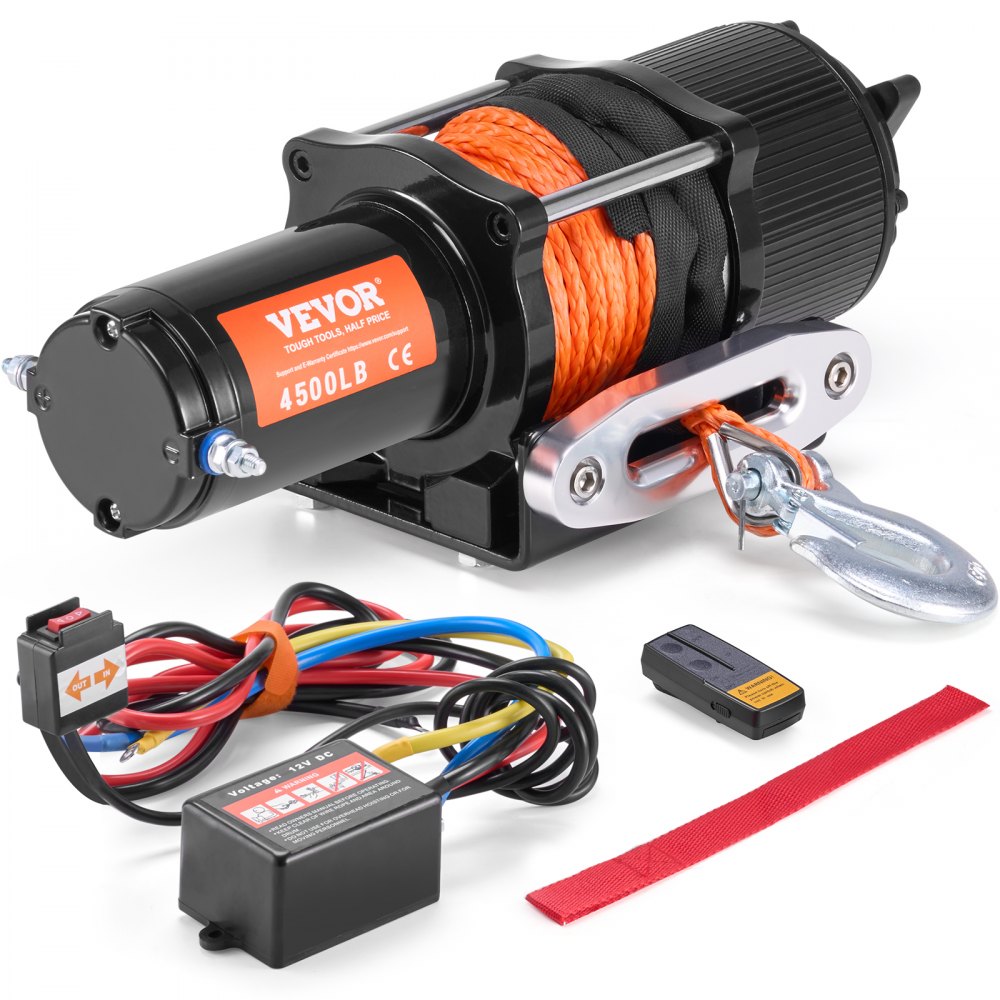 VEVOR Electric Winch, 4500 lb Line Pull Capacity, 12V DC ATV/UTV Winch with Φ1/4 in x 39 ft 12 Strands Synthetic Rope