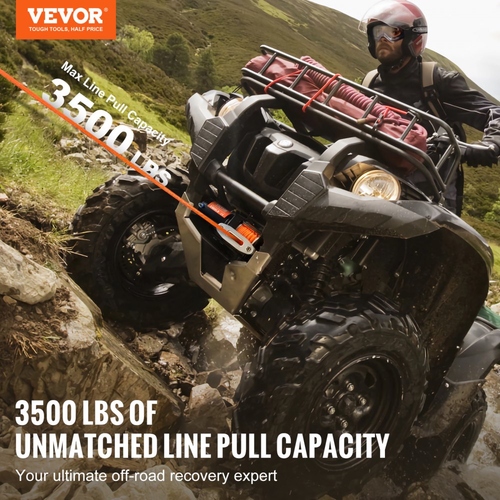 VEVOR Electric Winch, 3500 lb Line Pull Capacity, 12V DC ATV/UTV Winch with Φ3/16 in x 39 ft 12 Strands Synthetic Rope