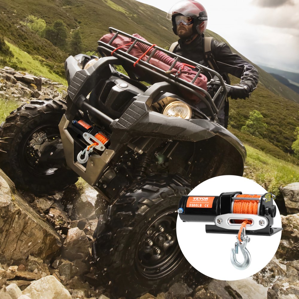VEVOR Electric Winch, 3500 lb Line Pull Capacity, 12V DC ATV/UTV Winch with Φ3/16 in x 39 ft 12 Strands Synthetic Rope