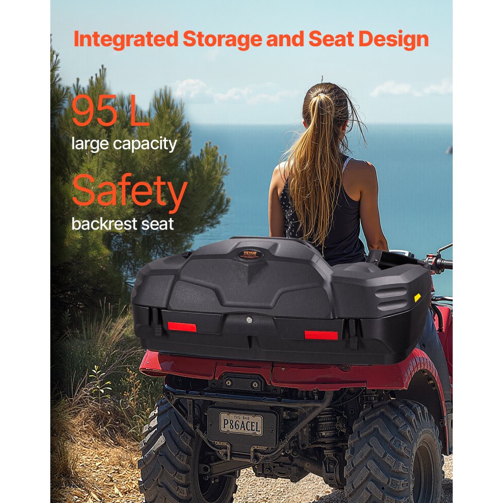 VEVOR ATV Rear Storage Box and Lounger, 95L ATV Cargo Box with Seat & Backrest, Waterproof LLDPE & Lockable Lounger