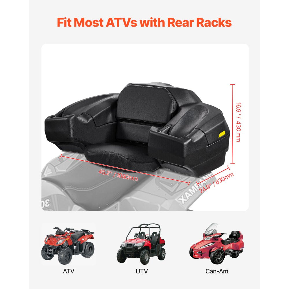 VEVOR ATV Rear Storage Box and Lounger, 95L ATV Cargo Box with Seat & Backrest, Waterproof LLDPE & Lockable Lounger