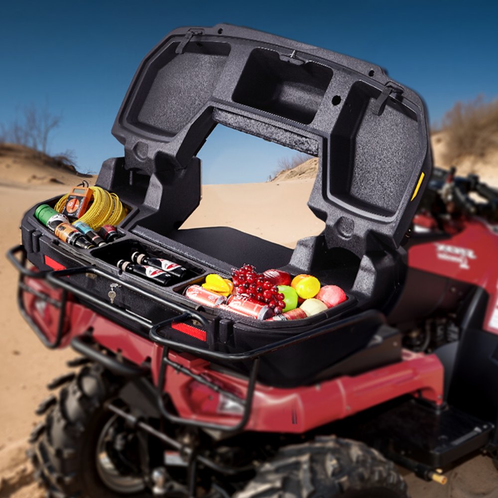 VEVOR ATV Rear Storage Box and Lounger, 95L ATV Cargo Box with Seat & Backrest, Waterproof LLDPE & Lockable Lounger
