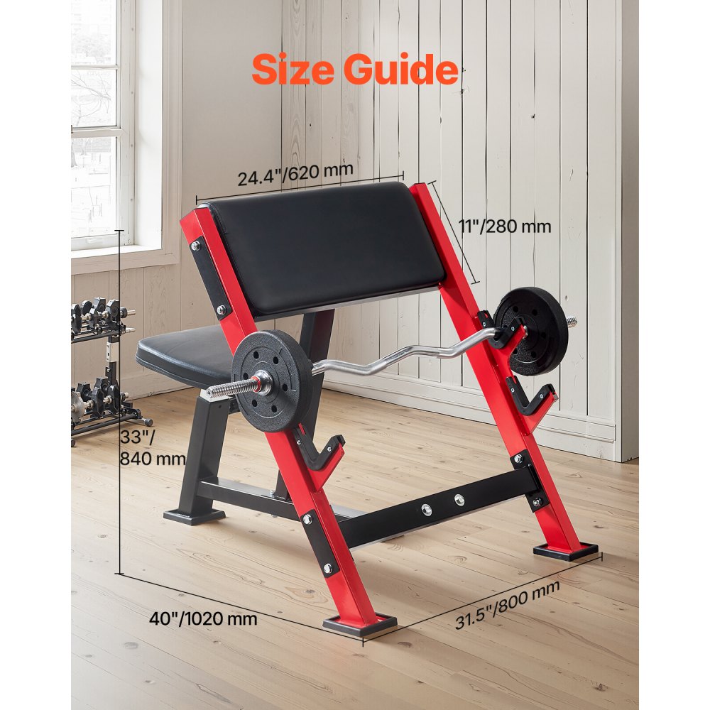 VEVOR Preacher Curl Bench, Strength Training Benches, Max load 660 LBS Home Gym Fitness Equipment, Seated Arm Isolated