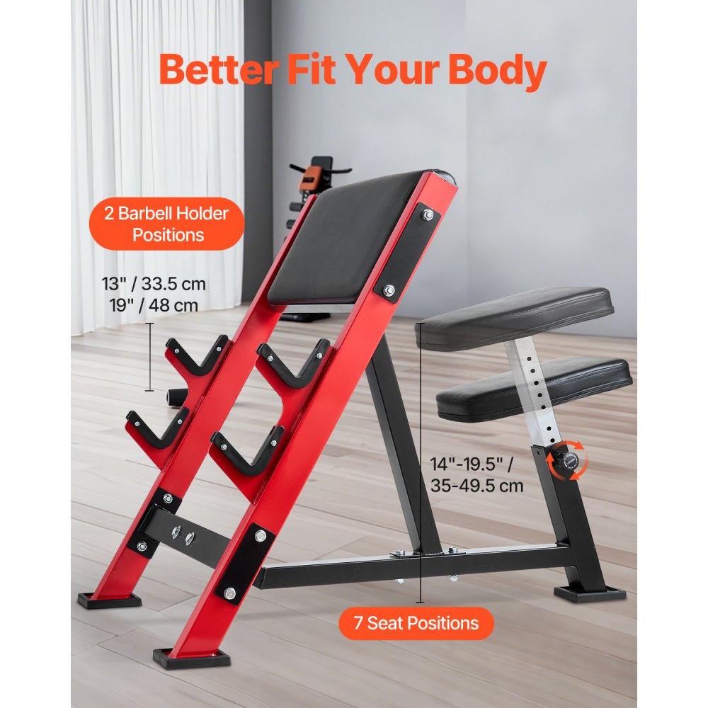 VEVOR Preacher Curl Bench, Strength Training Benches, Max load 660 LBS Home Gym Fitness Equipment, Seated Arm Isolated
