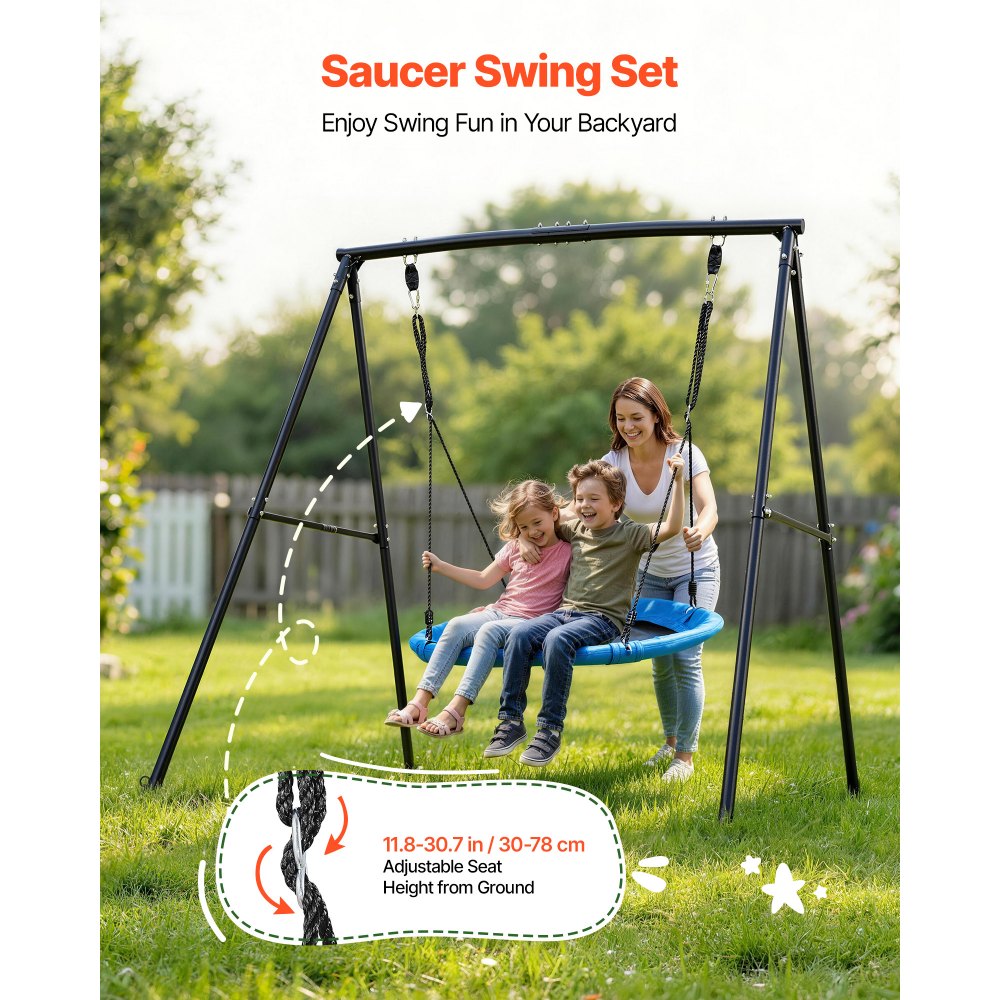 VEVOR Swing Set for Backyard, 40 in Saucer Swing Seat with Heavy Duty A-Frame Metal Stand, 440 lbs Load Capacity