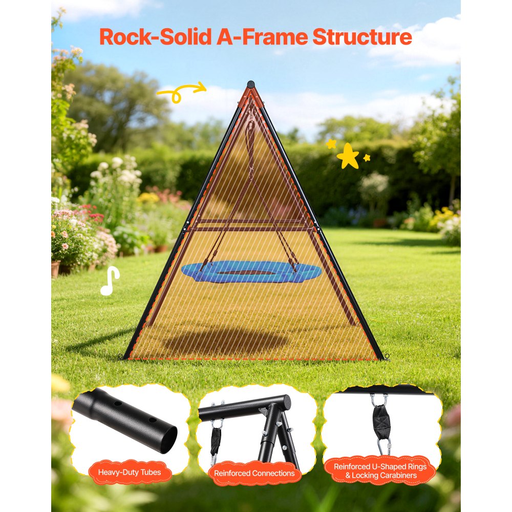VEVOR Swing Set for Backyard, 40 in Saucer Swing Seat with Heavy Duty A-Frame Metal Stand, 440 lbs Load Capacity