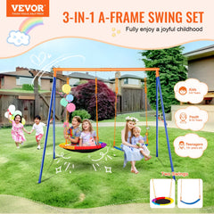 VEVOR Swing Sets for Backyard, 440lbs Load Capacity Swing Set, with 1 Saucer Swing Seat, 1 Belt Swing Seat, Heavy Duty