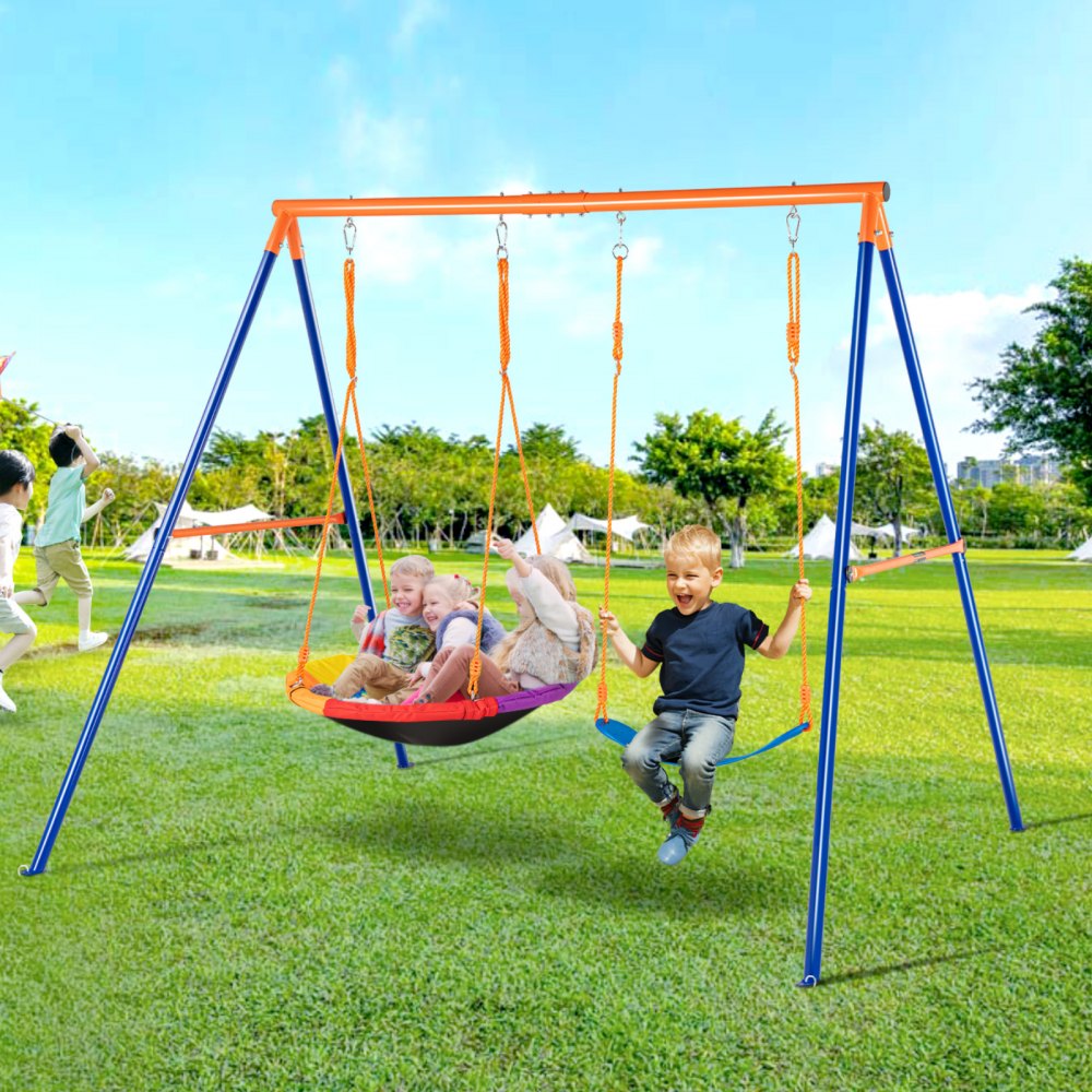 VEVOR Swing Sets for Backyard, 440lbs Load Capacity Swing Set, with 1 Saucer Swing Seat, 1 Belt Swing Seat, Heavy Duty