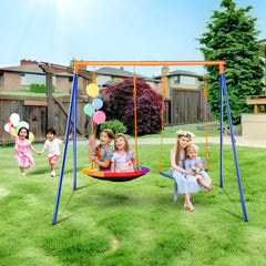 VEVOR Swing Sets for Backyard, 440lbs Load Capacity Swing Set, with 1 Saucer Swing Seat, 1 Belt Swing Seat, Heavy Duty