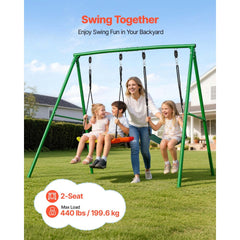 VEVOR Swing Set for Backyard, 32 in Saucer Swing Seat and Belt Seat, with Heavy Duty A-Frame Metal Stand, 440 lbs Load