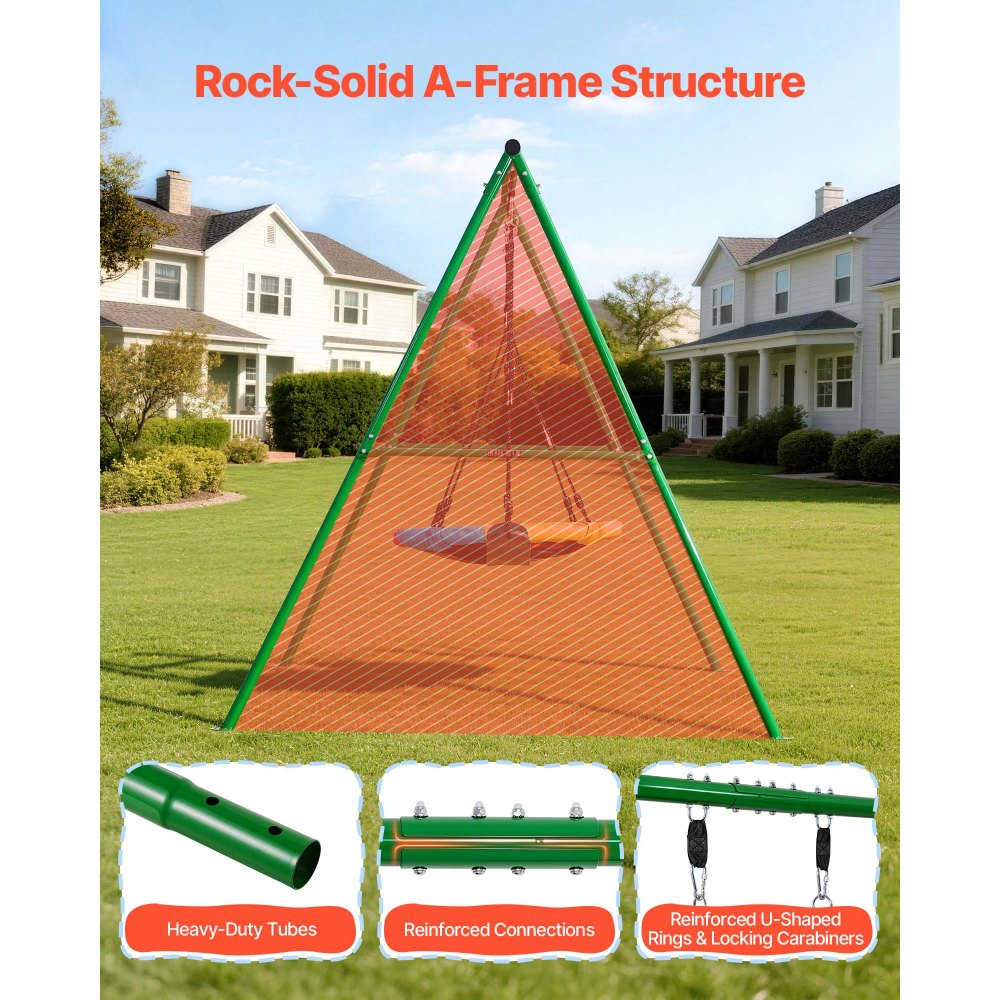 VEVOR Swing Set for Backyard, 32 in Saucer Swing Seat and Belt Seat, with Heavy Duty A-Frame Metal Stand, 440 lbs Load