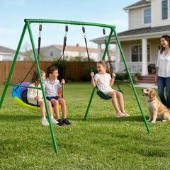 VEVOR Swing Set for Backyard, 32 in Saucer Swing Seat and Belt Seat, with Heavy Duty A-Frame Metal Stand, 440 lbs Load