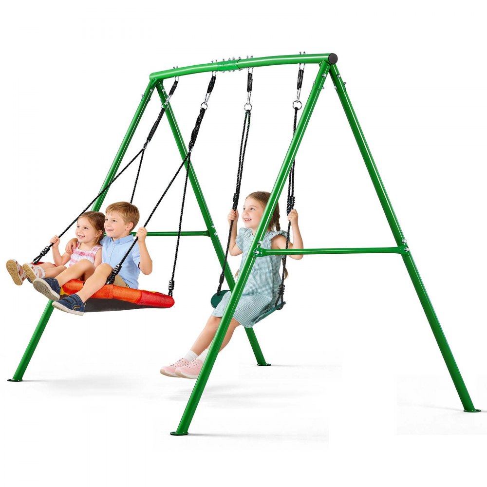VEVOR Swing Set for Backyard, 32 in Saucer Swing Seat and Belt Seat, with Heavy Duty A-Frame Metal Stand, 440 lbs Load