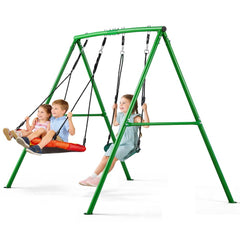 VEVOR Swing Set for Backyard, 32 in Saucer Swing Seat and Belt Seat, with Heavy Duty A-Frame Metal Stand, 440 lbs Load