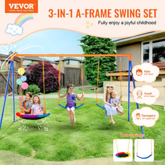 VEVOR Swing Sets for Backyard, 600lbs Load Capacity Swing Set, with 1 Saucer Swing Seat, 2 Belt Swing Seats, Heavy Duty