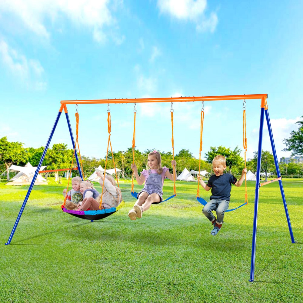 VEVOR Swing Sets for Backyard, 600lbs Load Capacity Swing Set, with 1 Saucer Swing Seat, 2 Belt Swing Seats, Heavy Duty