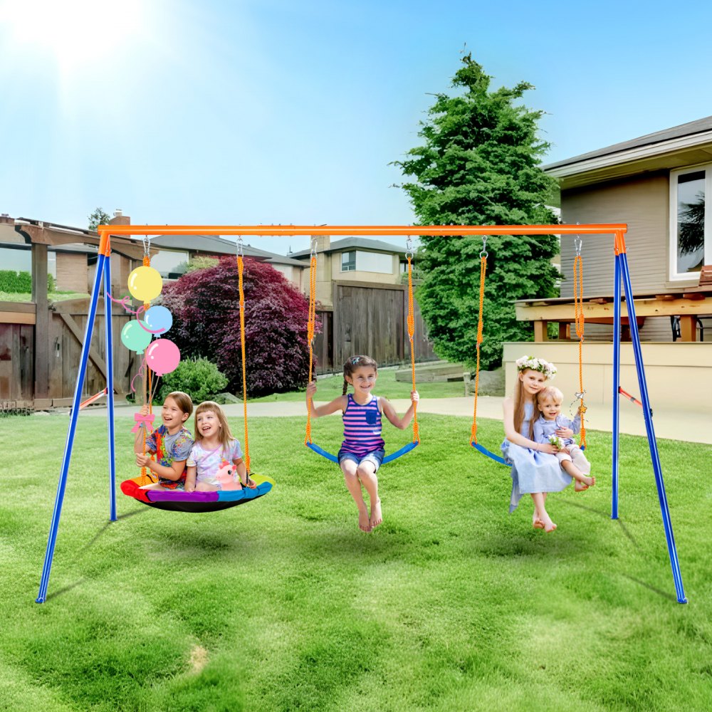 VEVOR Swing Sets for Backyard, 600lbs Load Capacity Swing Set, with 1 Saucer Swing Seat, 2 Belt Swing Seats, Heavy Duty