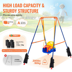 VEVOR Swing Sets for Backyard, 3-in-1 Toddler Swing Set with 4 Sandbags, Foldable Metal Stand, Easy to Assemble