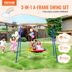 VEVOR Swing Sets for Backyard, 440lbs Load Capacity Swing Set, 40" Saucer Swing Seat with Heavy Duty A-Frame Metal