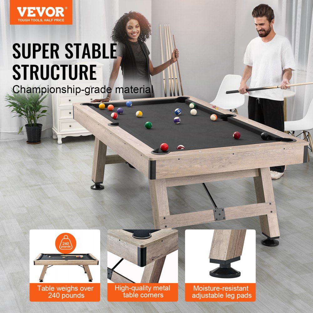 VEVOR Billiards Table, 7 ft Pool Table, Adjust Legs Stable Billiards Table, Pool Table Set Includes Balls, Cues, Chalks
