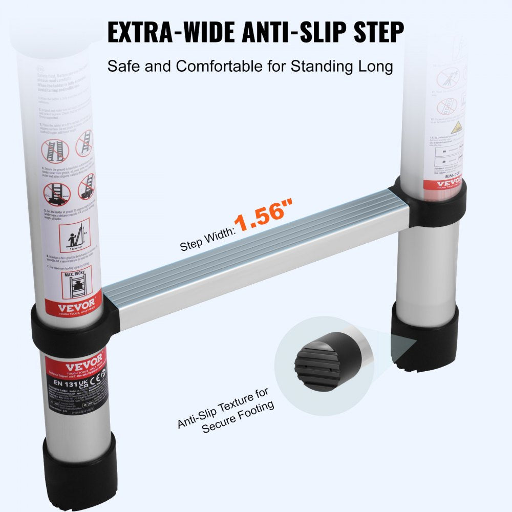 VEVOR Telescoping Ladder, 12.5FT A-Shape Aluminum Extension Ladder Lightweight, Multi-button Retraction Collapsible