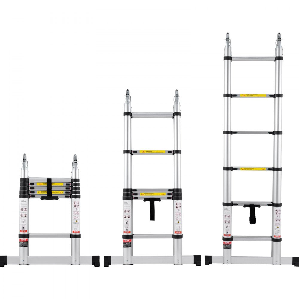 VEVOR Telescoping Ladder, 12.5FT A-Shape Aluminum Extension Ladder Lightweight, Multi-button Retraction Collapsible