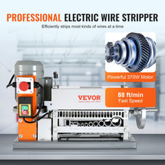 VEVOR Electric Cable Stripping Tool, 0.06''-1.57'' Motorized Wire Stripper, 370 W, 88 ft/min, Includes Manual Crank &