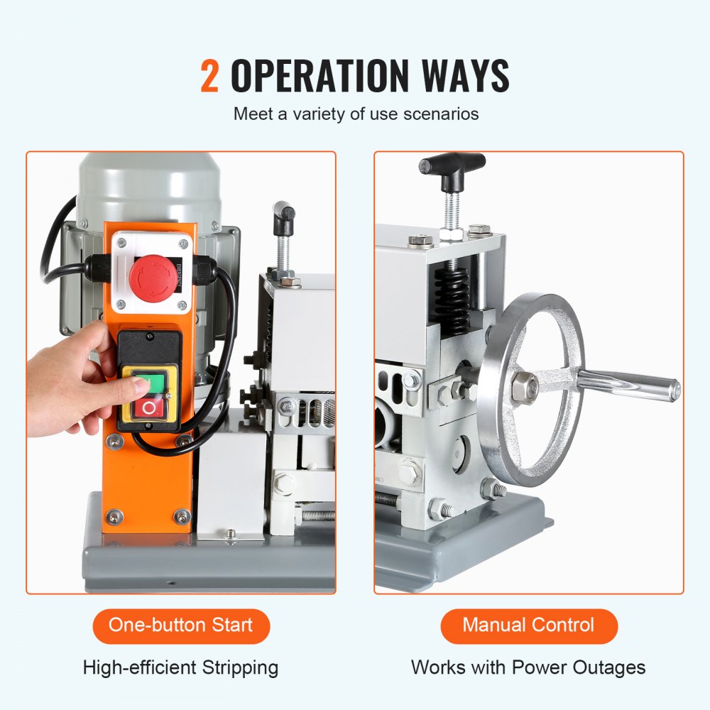VEVOR Electric Cable Stripping Tool, 0.06''-1.57'' Motorized Wire Stripper, 370 W, 88 ft/min, Includes Manual Crank &