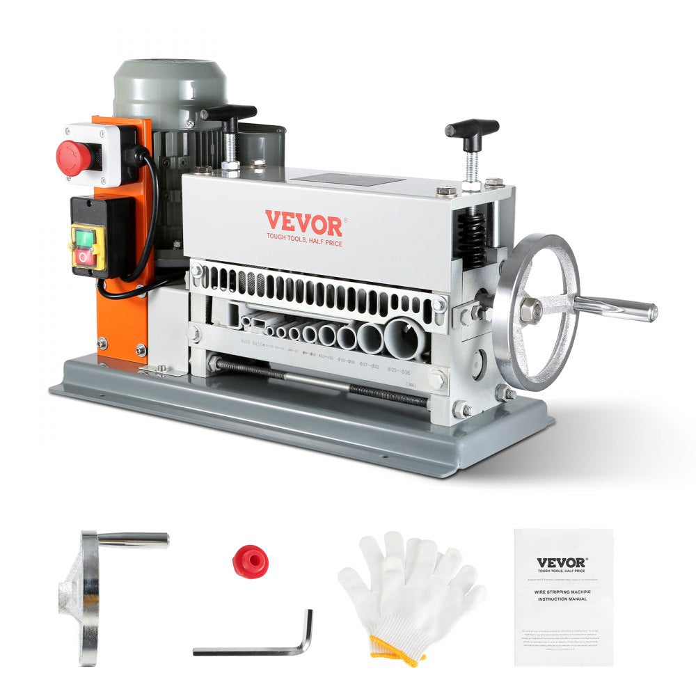 VEVOR Electric Cable Stripping Tool, 0.06''-1.57'' Motorized Wire Stripper, 370 W, 88 ft/min, Includes Manual Crank &