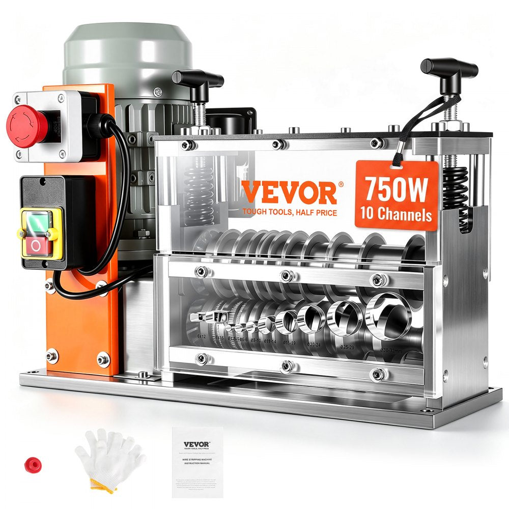VEVOR Automatic Wire Stripping Machine, 0.06''-1.57'' Electric Motorized Cable Stripper, 750 W, 98 ft/min Wire Peeler