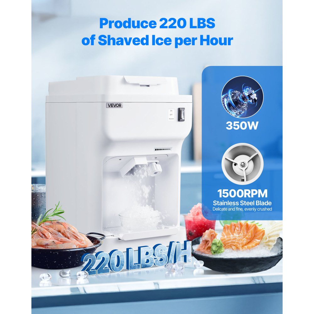 VEVOR Commercial Ice Shaver Crusher, 220lbs Per Hour Electric Snow Cone Maker with 4L Ice Cube Box, 350W 1500RPM